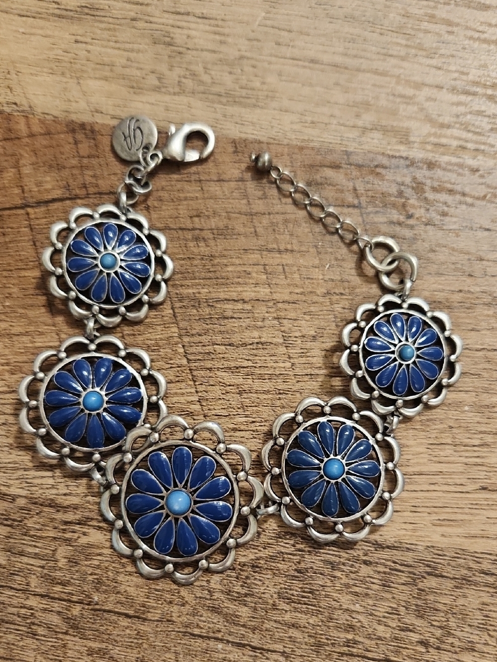 Grace Adele Blue Enamel Floral Link Bracelet